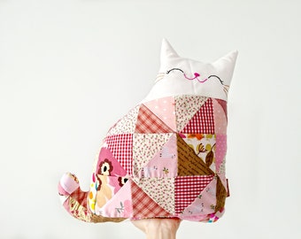 Patchwork Cat, Stuffed Cat, Cat Pillow, Cat Softie, Cat Plush, Patchwork, Patchwork Kitty, Stuffed Animals, Cat cushion