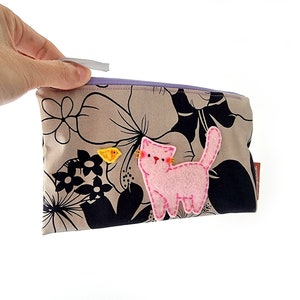 Floral Kitty Pencil Case for Women – Cute Cat Zipper Pouch, Feminine Stationery Organizer, Handmade Cat Gift in Botanical Fabric