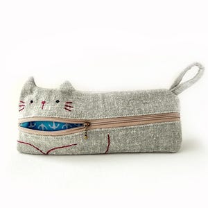 Étui à crayons chat fait main - Jolie pochette à fermeture éclair, trousse de papeterie pour chat, cadeau de rentrée scolaire, cadeau pour amoureux des chats, porte-crayons en tissu
