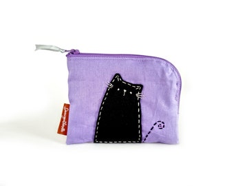 L shape Black Cat Pouch, Cat Coin Purse, Zipper Coin Purse, Zipper Pouch, Cute Coin Pouch, Cute Cat Pouch, Cotton Pouch, Cute Pouch