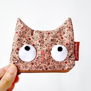 Pochette florale chat fait main porte-monnaie vintage chat carte sac à main pochette à fermeture éclair cadeau pour amoureux des chats pour son petit sac à main fleur