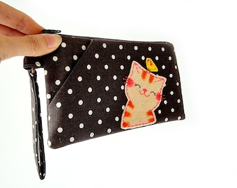 Wristlet, Phone Wristlet, Wristlet Wallet, Zipper Pouch, Cat Lover Gift, Cat Wristlet, Strap, Fabric Wristlet, Stocking Stuffer, Cat