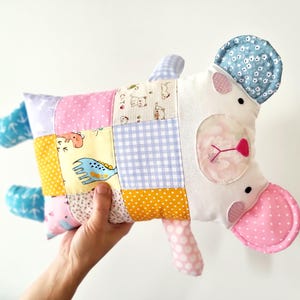 Handmade Patchwork Mouse Pillow, Cotton Stuffed Plush Cushion, Children Toy (15 x 17.5 inches) image 10
