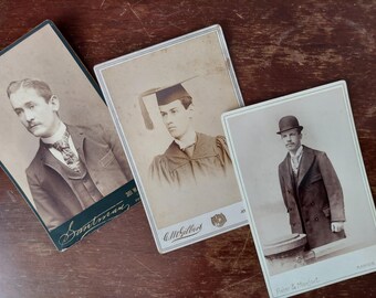3 x antique cabinet card photos dapper gentlemen