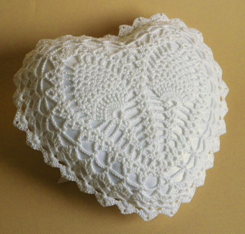 White Heart Shaped Crocheted Lace Ring Bearer Pillow Etsy
