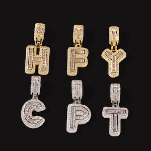 Collar de oro amarillo y blanco con letras de burbujas, colgante con nombre del alfabeto con iniciales mayúsculas de la A a la Z y diamantes helados con cadena de cuerda GRATIS