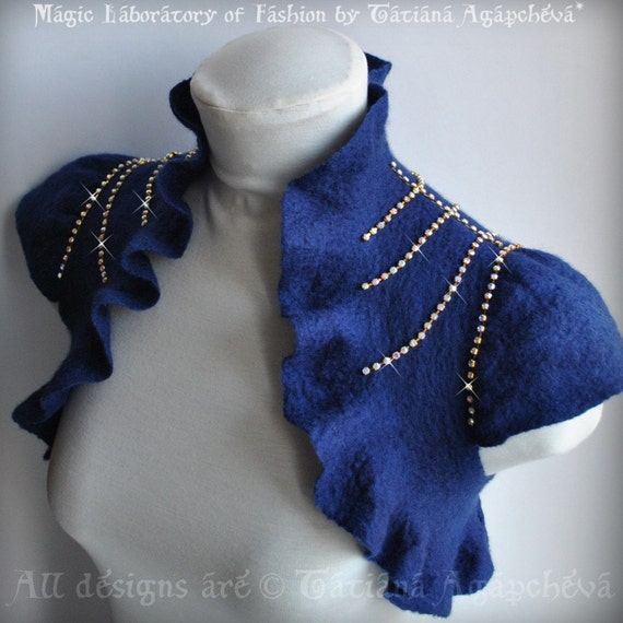 Items similar to CLEARANCe Bolero, Shrug Dark Blue Bridal Felted, /The