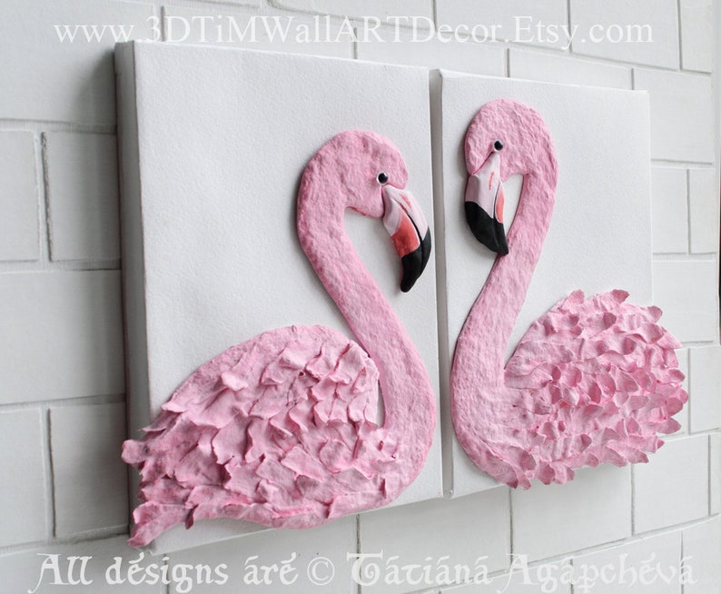 Pink Flamingo Nursery 3D Decor. Flamingo Baby Wall Art Set Etsy