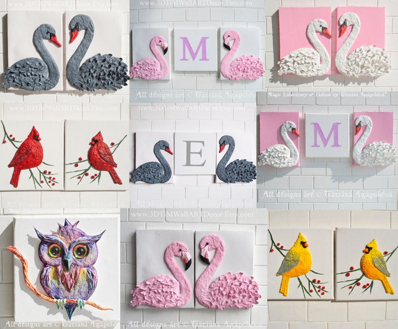 Pink Flamingo Nursery 3D Decor. Flamingo Baby Wall Art Set Etsy