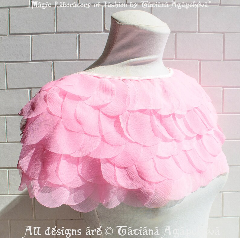 Silk Shrug Wedding Bridal Cape Pink Chiffon Rose Petals Bridal Cover Up Rose/'s Silk Petals Unique Designer Accessory Pink Capelet