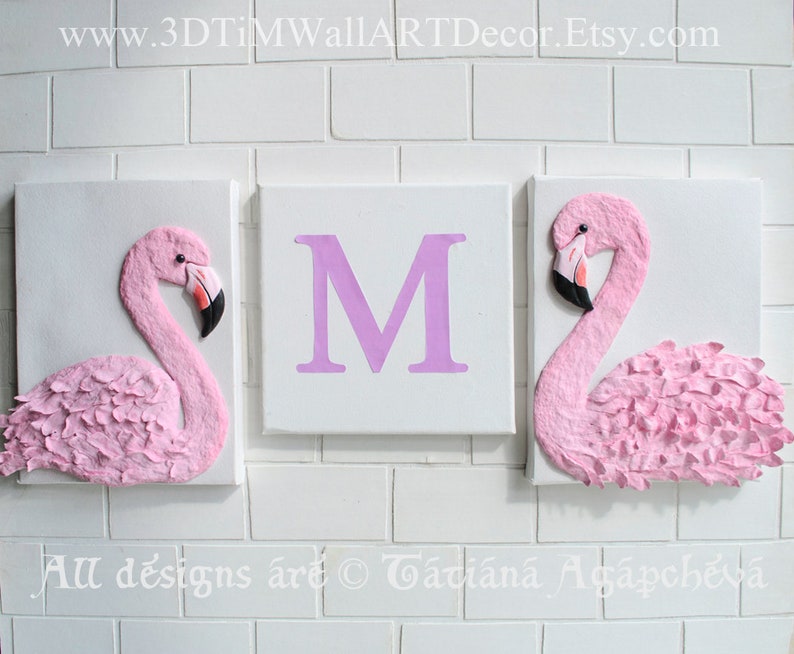 Pink Flamingo Nursery 3D Decor. Flamingo Baby Wall Art Set Etsy