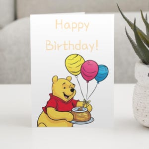 Impression numérique de carte d'anniversaire Winnie l'ourson | Joyeux anniversaire ! imprimable pour enfants pour les célébrations | « 5X7 » « 11X8,5 » | PNG PDF JPG