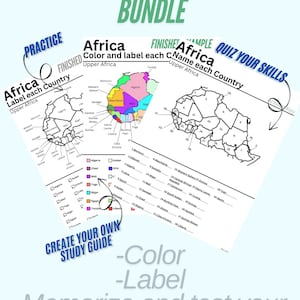 Printable Africa Countries Map Worksheet Bundle - Learn, Color, Label & Quiz with Fun Facts and Word Scramble Activities! PNG PDF JPG