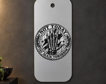 Skeleton Hand Metal Wall Art, Not Today Try Again Tomorrow, Black and White, 1.5 mm Metal, 35 x 70 cm (13.78 x 27.56 in)