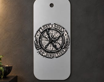 Compass Metal Wall Art, Lost Soul No Direction, Black and White Vintage Style, 1.5 mm Metal, 35 x 70 cm (13.78 x 27.56 in)