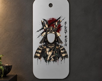 Samurai Armor Metal Wall Art, Silent Ronin, Black and Gold Grunge, 1.5 mm Metal, 35 x 70 cm (13.78 x 27.56 in)
