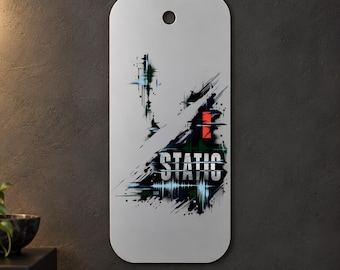 Static Metal Wall Art, Abstract Glitch Typography in Black Navy and Cyan, 1.5 mm Metal, 35 x 70 cm (13.78 x 27.56 in)