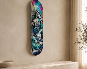Poseidon Skateboard Wall Art, Greek Mythology Acrylic Skate Deck, Ocean Graffiti Wall Decor