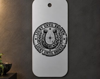 Broken Horseshoe Metal Wall Art, Lucky Until Broken, Black and White, 1.5 mm Metal, 35 x 70 cm (13.78 x 27.56 in)