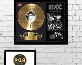 AC/DC – Framed Gold Plated Record Vinyl – Copy Signed – Premium Wall Art for Music and Movie Lovers and Home Decor