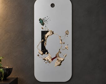 Abstract Faceless Portrait Metal Wall Art, Beige Fragments and Gold Lines, 1.5 mm Metal, 35 x 70 cm (13.78 x 27.56 in)