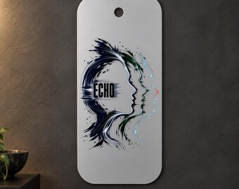 Echo Faces Metal Wall Art, Abstract Profile Lines in Navy Green and Cyan, 1.5 mm Metal, 35 x 70 cm (13.78 x 27.56 in)
