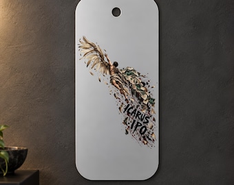 Winged Figure Metal Wall Art, Green and Gold Banknote Collage, 1.5 mm Metal, 35 x 70 cm (13.78 x 27.56 in)