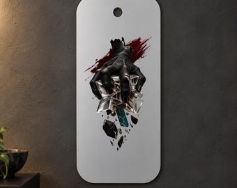 Black Hand Metal Wall Art, Shattered Glass-Like Geometry with Teal and Gold, 1.5 mm Metal, 35 x 70 cm (13.78 x 27.56 in)