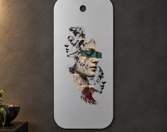 Layered Faces Metal Wall Art, Fragmented Portrait Collage with Teal and Burgundy, 1.5 mm Metal, 35 x 70 cm (13.78 x 27.56 in)