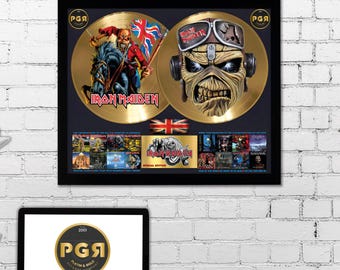 Iron Maiden – Framed Gold Plated Record Vinyl – Copy Signed – Premium Wall Art for Music and Movie Lovers and Home Decor