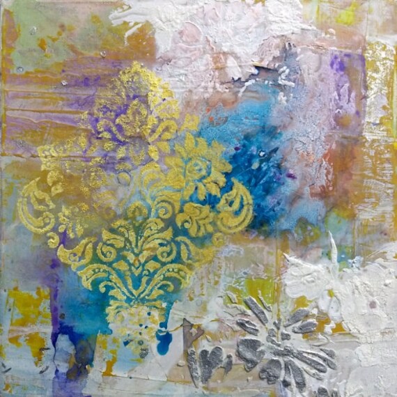 Mixed Media Malerei Quadratische Leinwand Blumenmuster Etsy