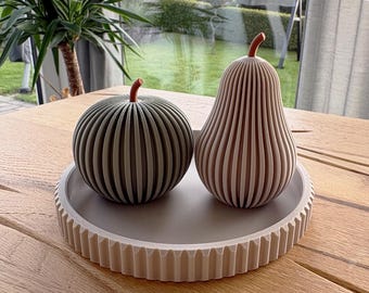 Apfel & Birne in Schale - moderne Herbst Deko - Rillen Schale
