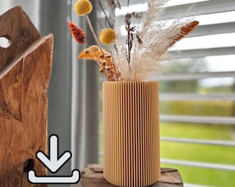 Vaas met groeven - moderne rechte vaas 3D geprint - digitale versie STL