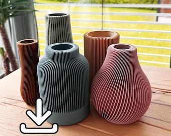 Vazenbundel met groeven - moderne vazenset van 5 stuks - Digitale versie STL