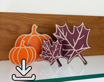 Pompoen en esdoornblad - Moderne herfstdecoratie - Digitale versie STL