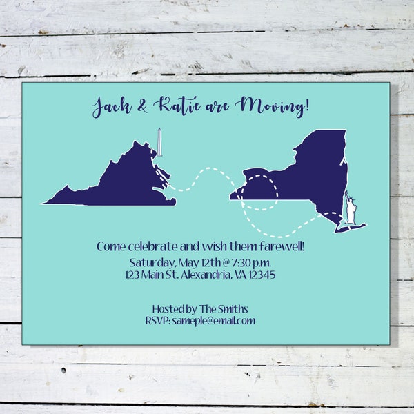 Going Away Party Invitation, Custom Invite, Moving Announcements, DIY Printable, Custom Design, State Cut Outs