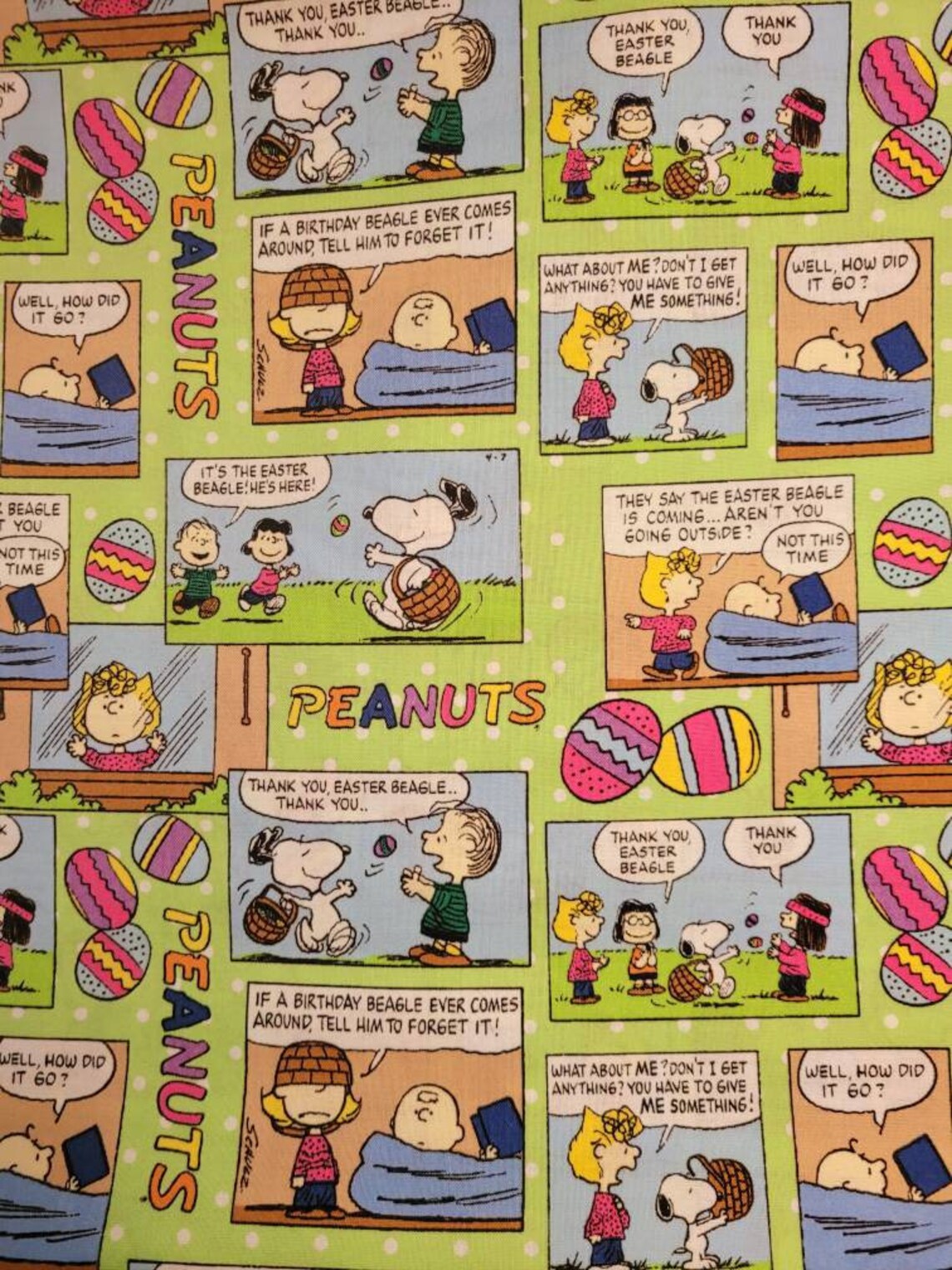 Peanuts Easter Comic Strip fabric features The Peanuts gang Etsy