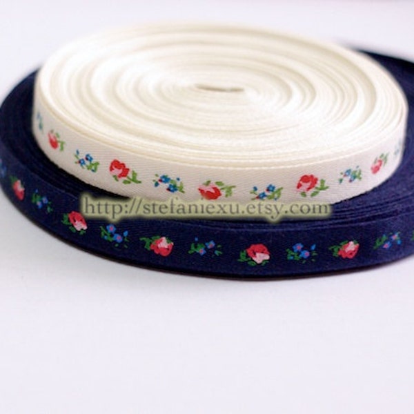 2 Yards Sewing Twill Tape/Ribbon - Chic Little Roses (Dark Blue)