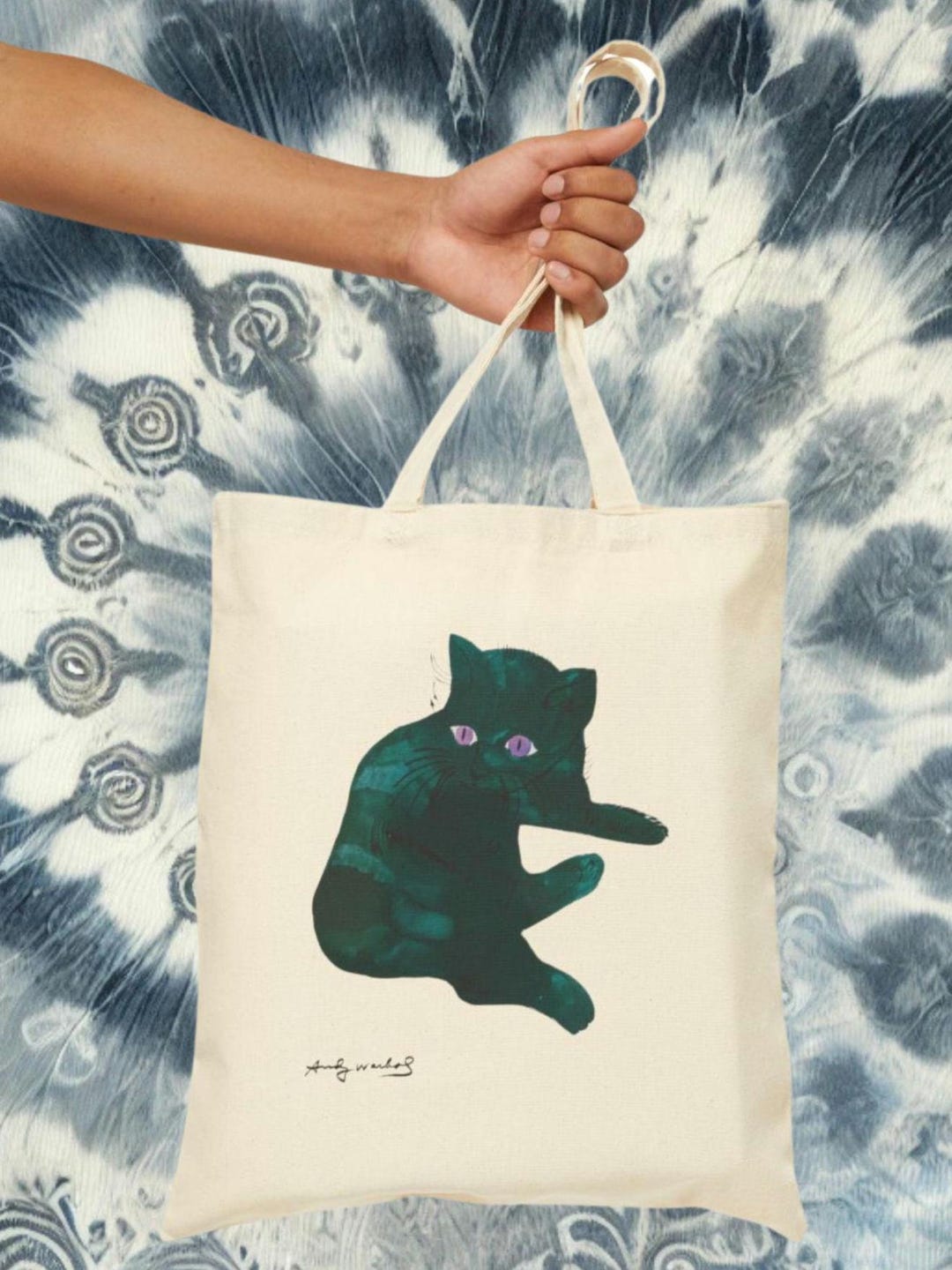 Andy Warhol Green Cat Pop Art Cotton Canvas Tote Bag UK
