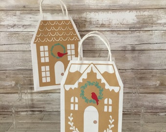 Gingerbread House Christmas Gift Bags - Holiday Favor, Treat, Party Decoration (CH88)