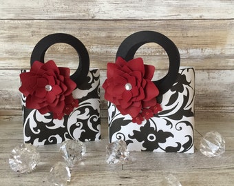 Purse Favor Paper Purse Tote Centerpiece Purse Baby Shower Birthday Favor Bridal Shower Favor Paper Boxes Black and White Tote Purse (XO5)