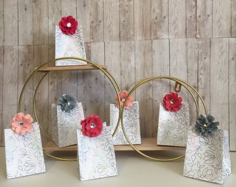 12 Decorative Favor Boxes with Paper Flower Embellishment Silver Boxes (BN8)