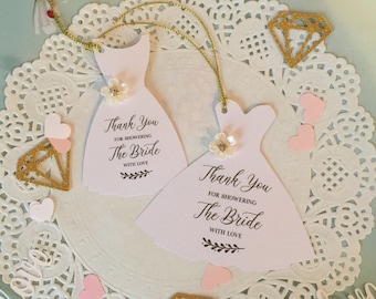 Bridal Shower Dress Gift Tags: Set of 10 with Flower (XO5)