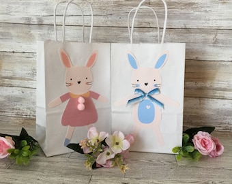 Easter Treat Bags Favor Bags, Birthday Bags, White Gift Bags, Treat Bags, White Bags with Bunnies