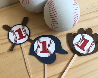 Baseball Glove QTY 12 Cupcake Toppers Baseball Bat Cupcake Toppers or Food Picks - Baseball Theme Baby Shower First Birthday