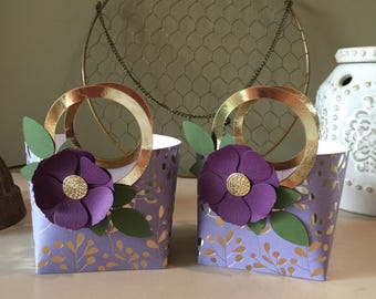 Petite Paper Purse Favor: White & Purple Floral Baby Shower Treat (26XJ)