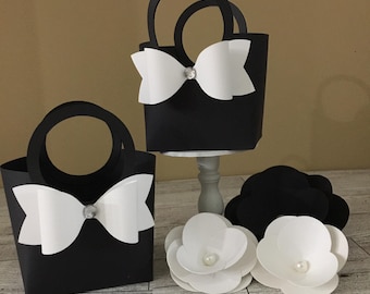 Paper Purse Favor: Petite Tote with White Bow - Baby/Bridal Shower