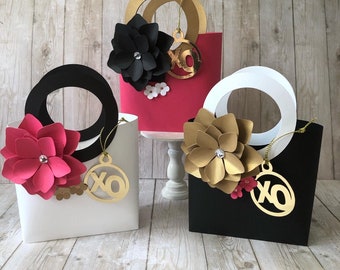 Purse Favor Paper Purse Tote Centerpiece Purse Baby Shower Birthday Favor Bridal Shower Favor Paper Boxes Black and White Tote Purse