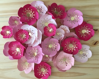 Cherry Blossom Paper Flowers Shades of Pink Flowers 14 Pink and Gold Flowers