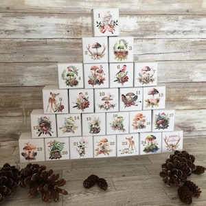 Advent Calendar Kit Mushroom Christmas Favor Boxes Favor Gift Boxes (25CT) Easy to Assemble Boxes DIY Christmas Countdown